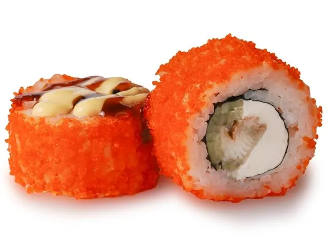 Ролл Калифорния с угрем и соусом Манго